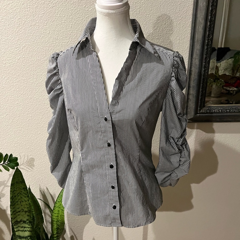 INC International Concepts Black and White Striped Button Down Shirt